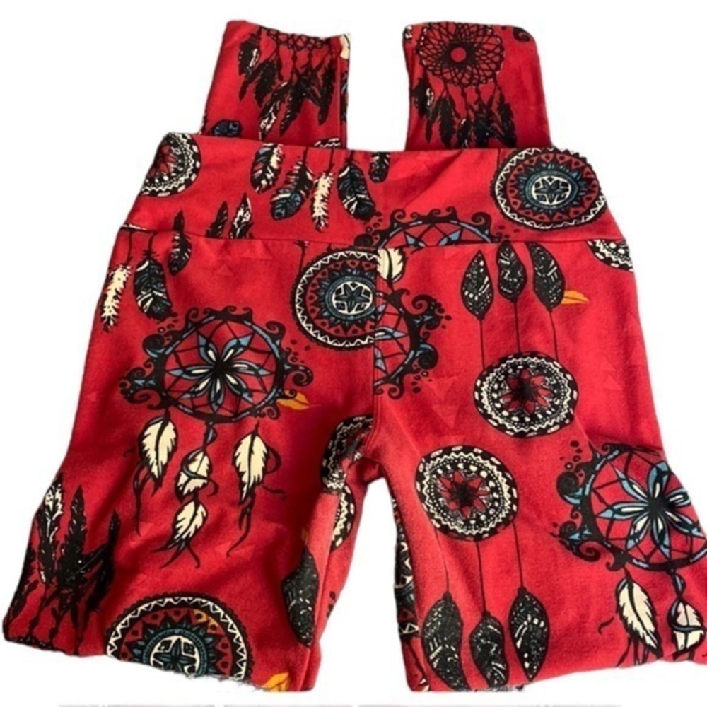 Lularoe Dream Catcher Red Soft Buttery Leggings Size O/S (2-12) EUC #6887